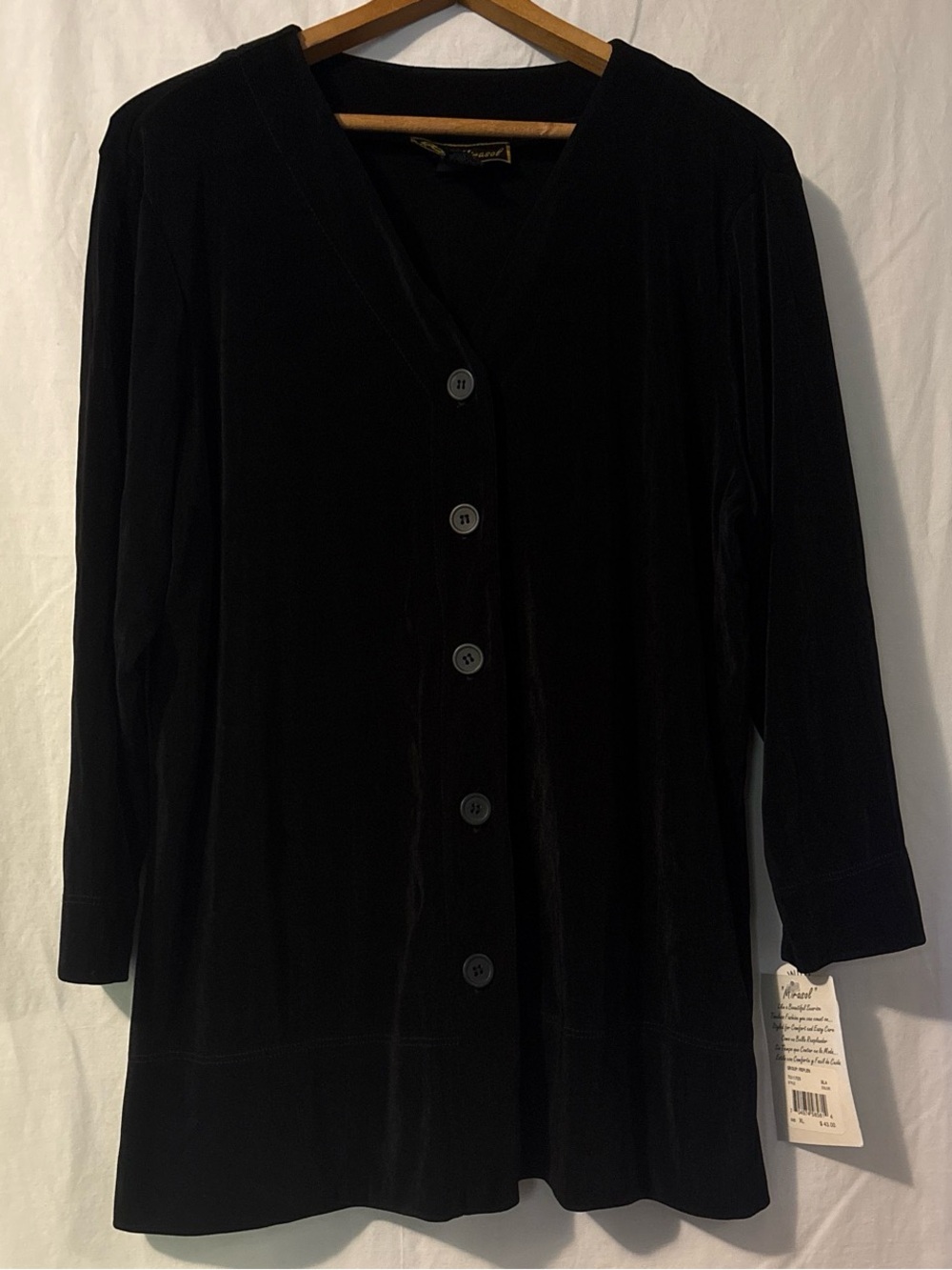 Marisol Vintage Cardigan V-Neck 3/4 Sleeve Button Up Black Women’s Sz XL NWT